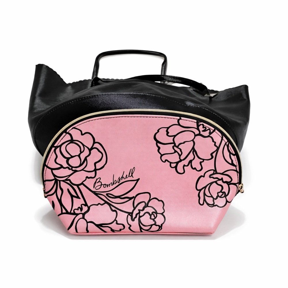 VICTORIA SECRET Bombshell Tote & Cosmetic Bag with Peony Print Lining! - Picture 4 of 5